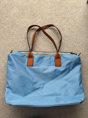 Mia & Tess Light Blue Tote Bag with Brown Trim - Women’s Everyday Shoulder Bag